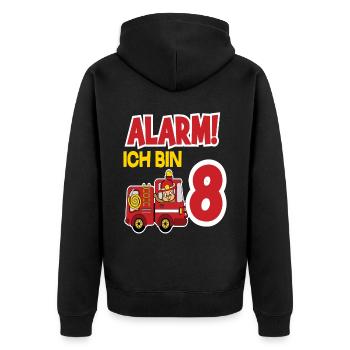 Alarm Ich Bin 8. Geburtstag Feuerwehrmann Junge - Unisex Premium Bio Zip Hoodie - Schwarz - Hinten - Nico (187cm)