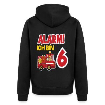 Alarm Ich Bin 6. Geburtstag Feuerwehrmann Junge - Unisex Premium Bio Zip Hoodie - Schwarz - Hinten - Nico (187cm)