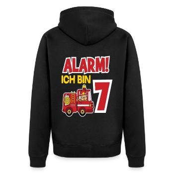 Alarm Ich Bin 7. Geburtstag Feuerwehrmann Junge - Unisex Premium Bio Zip Hoodie - Schwarz - Hinten - Nico (187cm)