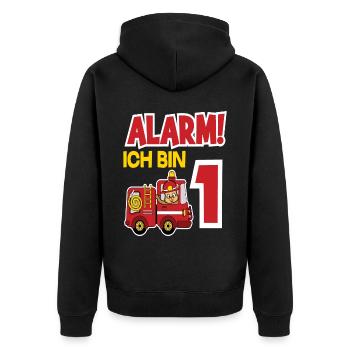Alarm Ich Bin 1. Geburtstag Feuerwehrmann Junge - Unisex Premium Bio Zip Hoodie - Schwarz - Hinten - Nico (187cm)