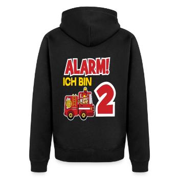 Alarm Ich Bin 2. Geburtstag Feuerwehrmann Junge - Unisex Premium Bio Zip Hoodie - Schwarz - Hinten - Nico (187cm)