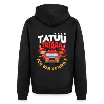 Tatüü TaTaaa 7. Geburtstag Feuerwehr Jungs - Unisex Premium Bio Zip Hoodie - Schwarz - Hinten - Nico (187cm)