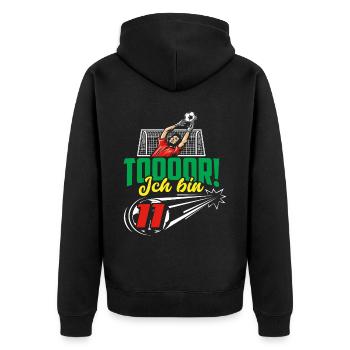 Fußball 11. Geburtstag Jungen Geschenk - Unisex Premium Bio Zip Hoodie - Schwarz - Hinten - Nico (187cm)