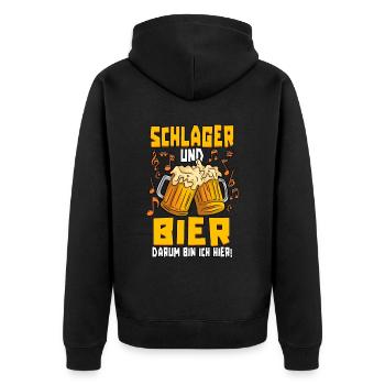 Schlager und Bier darum bin ich hier Schlagerparty - Unisex Premium Bio Zip Hoodie - Schwarz - Hinten - Nico (187cm)