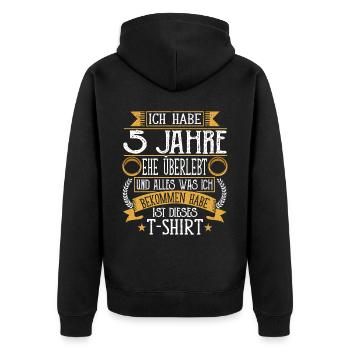 Rosenhochzeit 5 Jahre Verheiratet Hochzeitstag - Unisex Premium Bio Zip Hoodie - Schwarz - Hinten - Nico (187cm)
