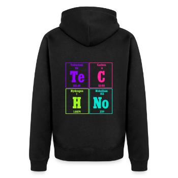 Techno Musik Rave Techno Periodensystem - Unisex Premium Bio Zip Hoodie - Schwarz - Hinten - Nico (187cm)