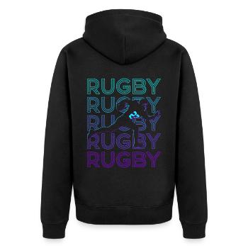 Rugbyspieler Retro - Unisex Premium Bio Zip Hoodie - Schwarz - Hinten - Nico (187cm)