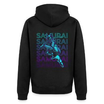 Japanese Samurai Bushido Warrior Ronin Retro - Unisex Premium Organic Zip Hoodie - black - Back - Nico (187cm)