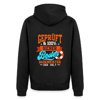 Rettungsschwimmer Bademeister - Unisex Premium Bio Zip Hoodie - Schwarz - Hinten - Nico (187cm)