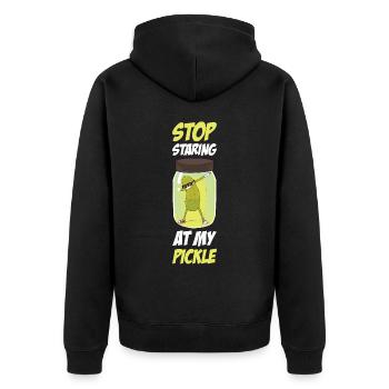 Stop Staring At My Pickle Cucumber Gift - Unisex Premium Organic Zip Hoodie - black - Back - Nico (187cm)