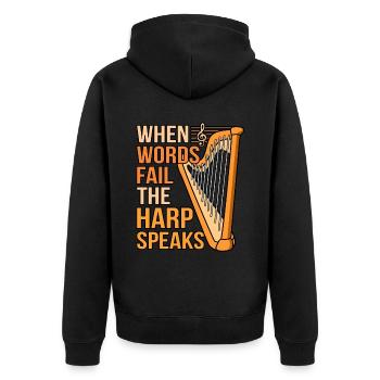 Harfe - Unisex Premium Bio Zip Hoodie - Schwarz - Hinten - Nico (187cm)