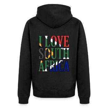 Südafrika - Unisex Premium Bio Zip Hoodie - Schwarz - Hinten - Nico (187cm)