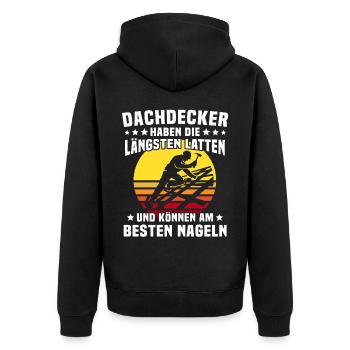 Dachdecker Dachspengler Dachklempner Dachdecken - Unisex Premium Bio Zip Hoodie - Schwarz - Hinten - Nico (187cm)