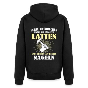 Dachdecker Dachspengler Dachklempner Dachdecken - Unisex Premium Bio Zip Hoodie - Schwarz - Hinten - Nico (187cm)