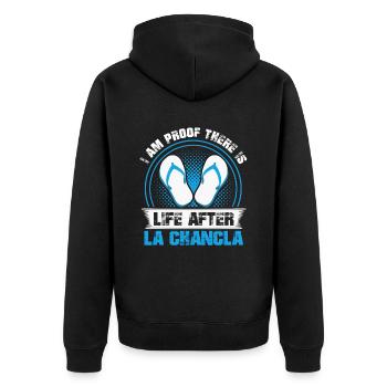 Life after La Chancla, Spanish, Mexican, - Unisex Premium Organic Zip Hoodie - black - Back - Nico (187cm)