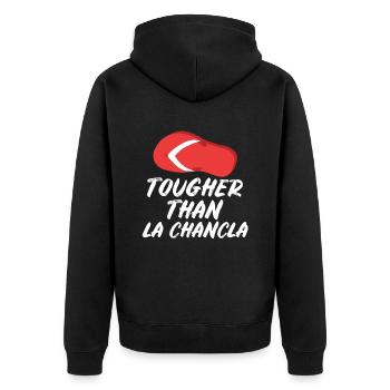 Harder than La Chancla Spanish Mexican la - Unisex Premium Organic Zip Hoodie - black - Back - Nico (187cm)