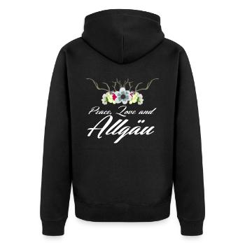 Allgäu Allgäuerin Allgäuer - Unisex Premium Bio Zip Hoodie - Schwarz - Hinten - Nico (187cm)