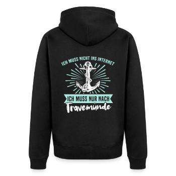 Urlaub Travemünde Ostsee - Unisex Premium Bio Zip Hoodie - Schwarz - Hinten - Nico (187cm)
