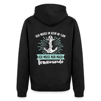 Urlaub Travemünde Ostsee - Unisex Premium Bio Zip Hoodie - Schwarz - Hinten - Nico (187cm)
