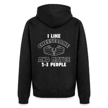 I Like Cheesecake And Maybe 2-3 People Dessert - Unisex Premium Bio Zip Hoodie - Schwarz - Hinten - Nico (187cm)