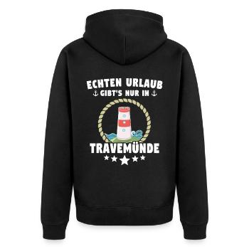 Urlaub Travemünde Ostsee - Unisex Premium Bio Zip Hoodie - Schwarz - Hinten - Nico (187cm)