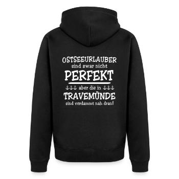 Urlaub Travemünde Ostsee - Unisex Premium Bio Zip Hoodie - Schwarz - Hinten - Nico (187cm)