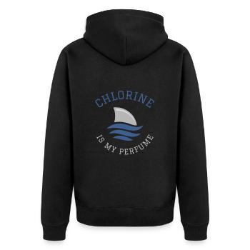 Schwimmen Spruch Lustig Chlorine Is My Perfume - Unisex Premium Bio Zip Hoodie - Schwarz - Hinten - Nico (187cm)