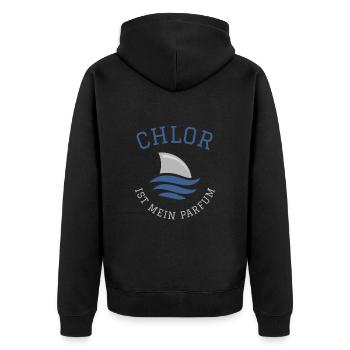 Schwimmen Spruch Lustig Chlor Ist Mein Parfum - Unisex Premium Bio Zip Hoodie - Schwarz - Hinten - Nico (187cm)