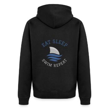 Schwimmen Spruch Lustig Eat Sleep Swim Repeat - Unisex Premium Bio Zip Hoodie - Schwarz - Hinten - Nico (187cm)