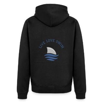 Schwimmen Spruch Lustig Live Love Swim - Unisex Premium Bio Zip Hoodie - Schwarz - Hinten - Nico (187cm)