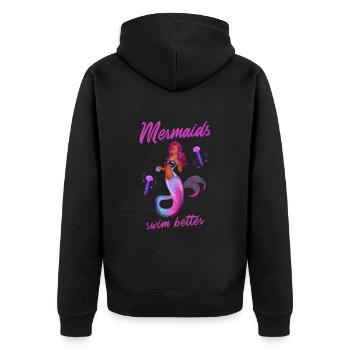 Schwimmen Spruch Lustig Mermaids Swim Better - Unisex Premium Bio Zip Hoodie - Schwarz - Hinten - Nico (187cm)