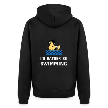 Schwimmen Spruch Lustig I'd Rather Be Swimming - Unisex Premium Bio Zip Hoodie - Schwarz - Hinten - Nico (187cm)