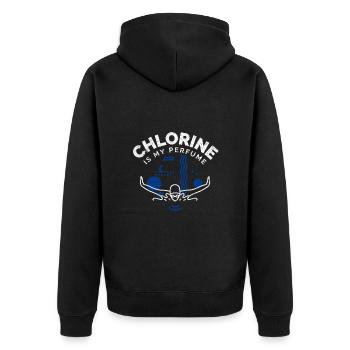 Schwimmen Spruch Lustig Chlorine Is My Perfume - Unisex Premium Bio Zip Hoodie - Schwarz - Hinten - Nico (187cm)