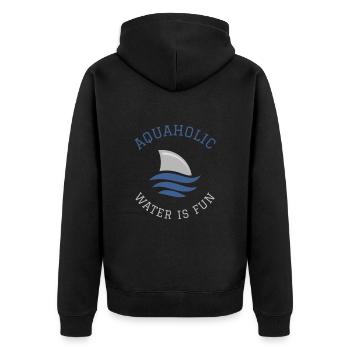 Schwimmen Spruch Lustig Aquaholic Water Is Fun - Unisex Premium Bio Zip Hoodie - Schwarz - Hinten - Nico (187cm)