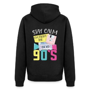 Stay Calm I'm From The 90's Nineties Party 1990er - Unisex Premium Bio Zip Hoodie - Schwarz - Hinten - Nico (187cm)