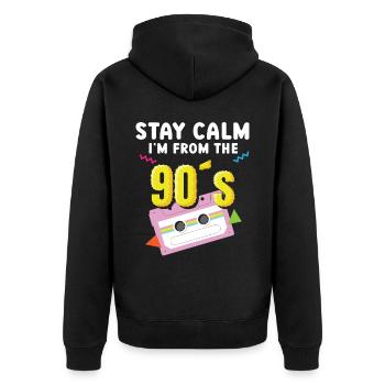 Stay Calm I'm From The 90's Nineties Party 1990er - Unisex Premium Bio Zip Hoodie - Schwarz - Hinten - Nico (187cm)