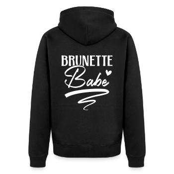 Brünette Babe Braune Haare Mode Blonde Haare - Unisex Premium Bio Zip Hoodie - Schwarz - Hinten - Nico (187cm)