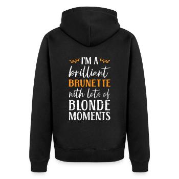 Ich bin ein brillantes brünettes braunes Haar blondes Haar - Unisex Premium Bio Zip Hoodie - Schwarz - Hinten - Nico (187cm)