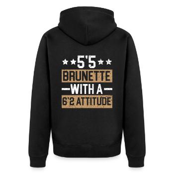 5'5 Brünette mit A 6'2 Attitude blonde Haare - Unisex Premium Bio Zip Hoodie - Schwarz - Hinten - Nico (187cm)
