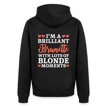 Ich bin ein brillantes brünettes braunes Haar blondes Haar - Unisex Premium Bio Zip Hoodie - Schwarz - Hinten - Nico (187cm)