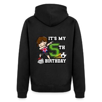Soccer Boy C’est mon drapeau du 5e anniversaire - Veste à capuche bio Premium Unisexe - noir - Dos - Nico (187cm)