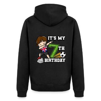 Soccer Boy C’est mon drapeau du 7e anniversaire - Veste à capuche bio Premium Unisexe - noir - Dos - Nico (187cm)