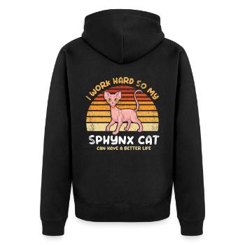 Ich Arbeite Hart, Damit Meine Sphynx-katze Ein - Unisex Premium Bio Zip Hoodie - Schwarz - Hinten - Nico (187cm)