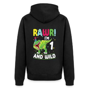 Dinosaurier 1 Jahre Alt 1. Geburtstag Party - Unisex Premium Bio Zip Hoodie - Schwarz - Hinten - Nico (187cm)