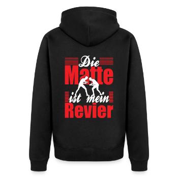 DIe Matte ist mein Revier Ringer Ringen - Unisex Premium Bio Zip Hoodie - Schwarz - Hinten - Nico (187cm)