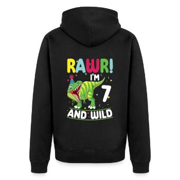 Dinosaur 7 years old 7th birthday party costume - Unisex Premium Organic Zip Hoodie - black - Back - Nico (187cm)