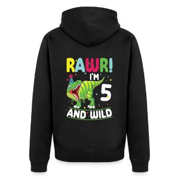 Dinosaurier 5 Jahre Alt 5. Geburtstag Party - Unisex Premium Bio Zip Hoodie - Schwarz - Hinten - Nico (187cm)