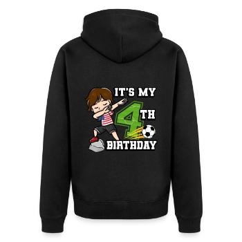 Fußballer Junge Ich bin schon 4th Geburtstag - Unisex Premium Bio Zip Hoodie - Schwarz - Hinten - Nico (187cm)