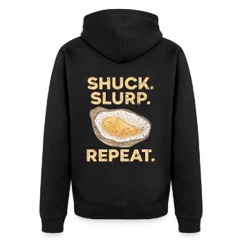 Shuck Slurp Repeat Oyster Seashell Mollusc Animal - Unisex Premium Organic Zip Hoodie - black - Back - Nico (187cm)
