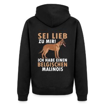 Belgischer Malinois sei lieb zu mir Schäferhund - Unisex Premium Bio Zip Hoodie - Schwarz - Hinten - Nico (187cm)